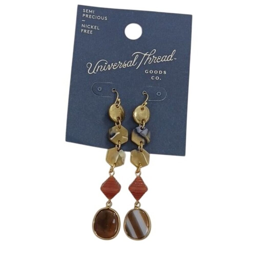 Universal Thread Gold Brown Drop Earrings Nickel Free Semi Precious Stones